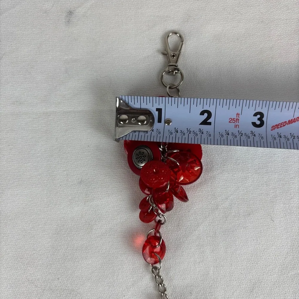 Handmade Red Button Bead Cluster Bag Charm Keychain Boho Eclectic Accessory